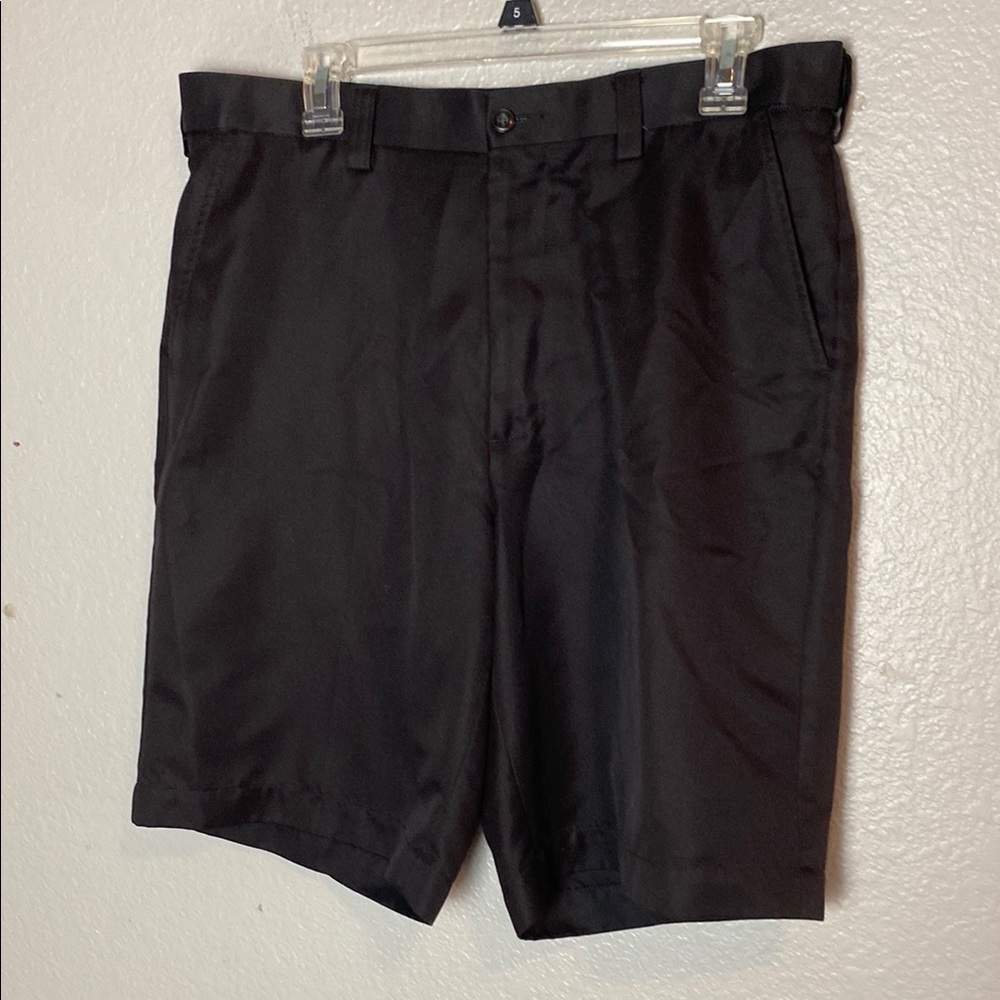 Flat Front Black Knee-Length Shorts